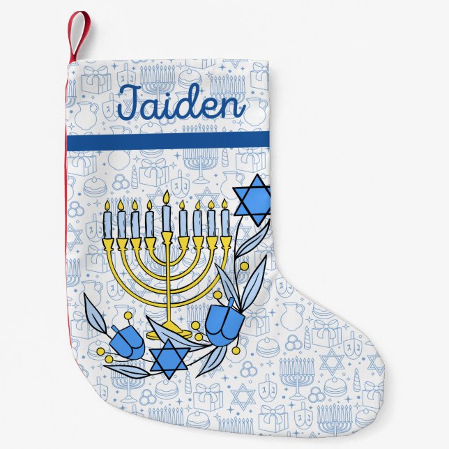 Petite Chaussette De Noël Chanukkah Dreidel bougies personnalisées Hanoukka  (Devant)