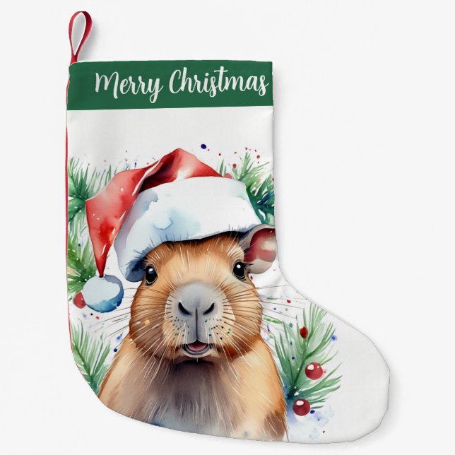 Petite Chaussette De Noël Chapeau de Noël Festif Capybara -  (Devant)