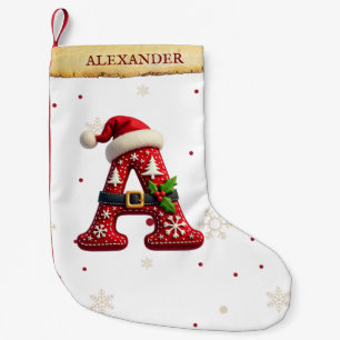 Petite Chaussette De Noël Chapeau de Père Noël Rouge Noël Lettre A Nom