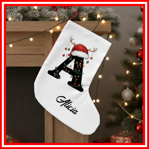 Petite Chaussette De Noël Chapeau de Santa en bois de cerf de Noël de famill