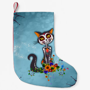 Petite Chaussette De Noël Chat à squelette de sucre drôle