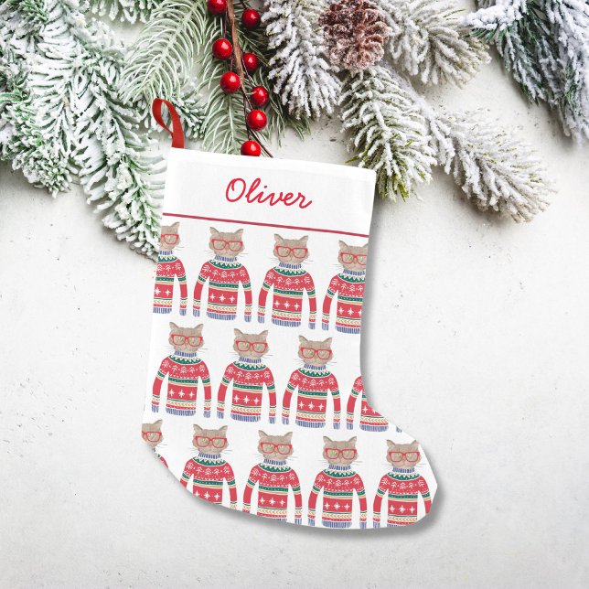 Petite Chaussette De Noël Chat Amoureux des chats amusant portant un pull de (Créateur téléchargé)