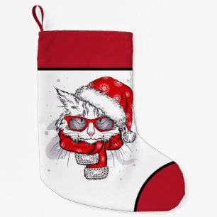 Petite Chaussette De Noël Chat blanc mignon Joyeux Noël