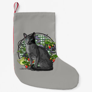 Petite Chaussette De Noël Chat bleu russe avec des baies
