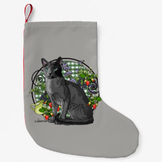 Petite Chaussette De Noël Chat bleu russe avec des baies