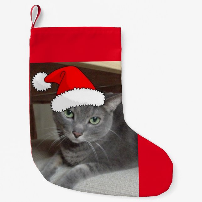 Petite Chaussette De Noël Chat bleu russe de Noël (Devant)