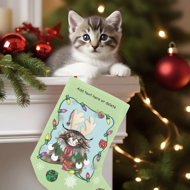 Petite Chaussette De Noël Chat cadeau de Noël Green Funny (Créateur téléchargé)