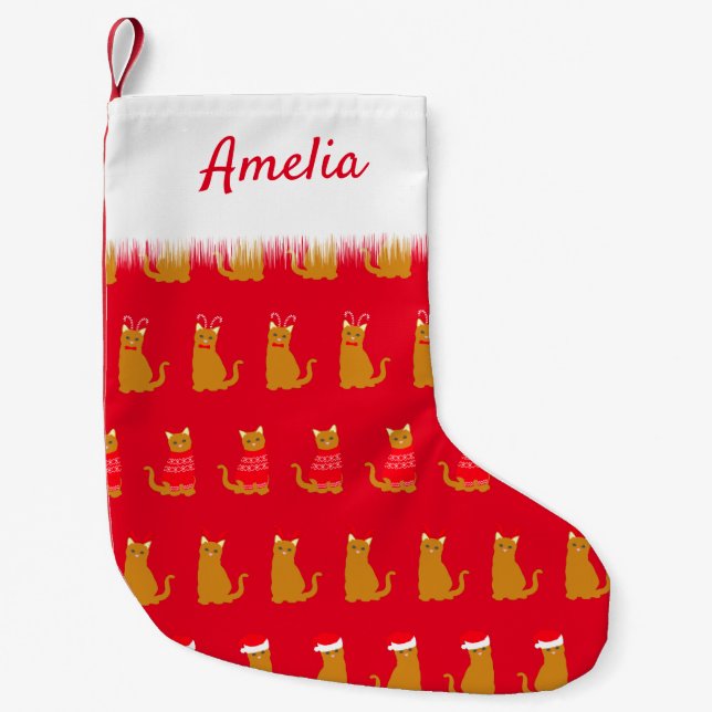 Petite Chaussette De Noël Chat de Noël à motif rouge mignon (Devant)