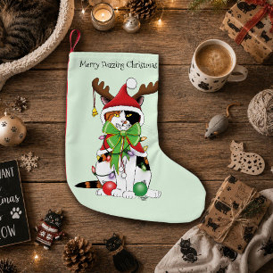 Petite Chaussette De Noël Chat de Noël calicot vert festif et drôle