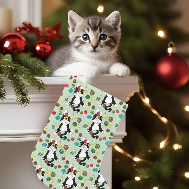 Petite Chaussette De Noël Chat de Noël noir blanc Tuxedo (Créateur téléchargé)