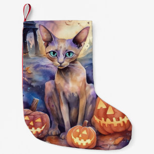 Petite Chaussette De Noël Chat d'Halloween Abyssinian avec la peur Citrouill