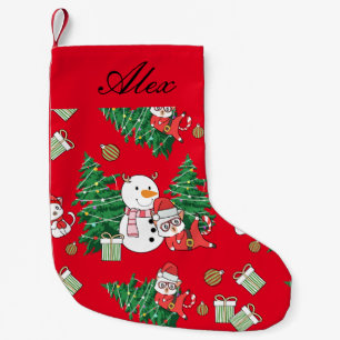 PETITE CHAUSSETTE DE NOËL CHAT DOUX AVEC SNOWMAN PERSONNALISÉ