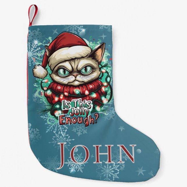 Petite Chaussette De Noël Chat grincheux amusant Noël Stocking (Devant)