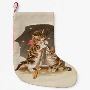 Petite Chaussette De Noël Chat Kitten chaton antique vintage jolie mignonne