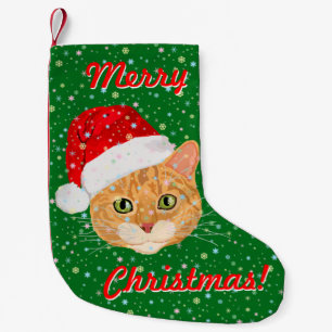 Petite Chaussette De Noël Chat mignon dans le casquette du père noël avec
