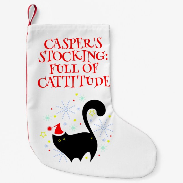 Petite Chaussette De Noël Chat noir Cheeky Chat Santa Hat Cattitude (Devant)