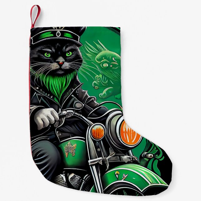 Petite Chaussette De Noël Chat noir conduite vélo St. Patrick's Day (Devant)
