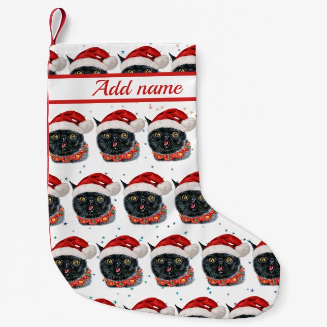 Petite Chaussette De Noël Chat noir de Noël amusant aquarelle (Devant)
