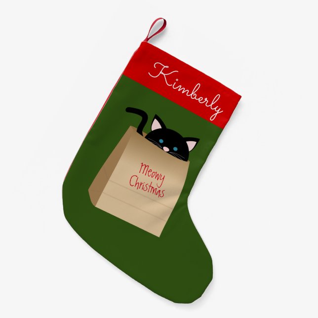 Petite Chaussette De Noël Chat Noir De Noël Sorti Du Sac (Devant (Accrochage))