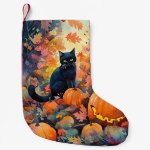 Petite Chaussette De Noël Chat noir d'Halloween avec la peur Citrouille