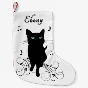 Petite Chaussette De Noël Chat noir entouré de notes de musique chuchotantes