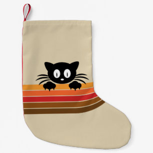 Petite Chaussette De Noël Chat noir mignon avec rayures rétro