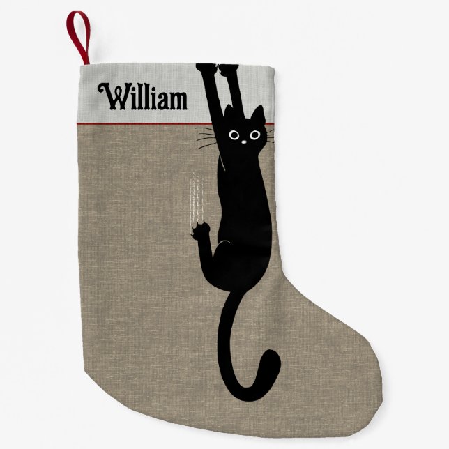 Petite Chaussette De Noël Chat Noir Pansant Sur Un Amoureux des chats Amusan (Devant)
