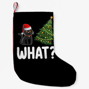 Petite Chaussette De Noël Chat noir qui pousse l'arbre de Noël drôle
