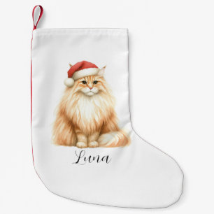 Petite Chaussette De Noël Chat orange aquarelle en Santa Hat Stocking