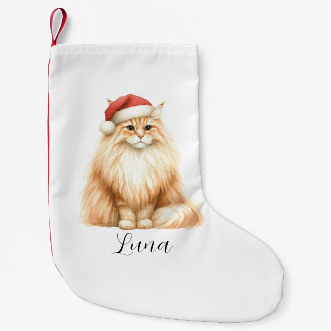 Petite Chaussette De Noël Chat orange aquarelle en Santa Hat Stocking (Devant)