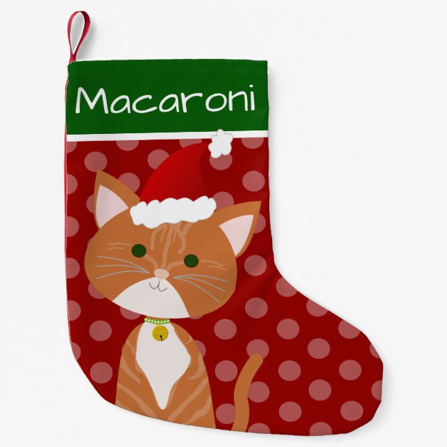 Petite Chaussette De Noël Chat orange Santa (Devant)