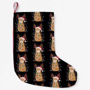 Petite Chaussette De Noël Chat orange tabby de Noël bois de rennes lumières