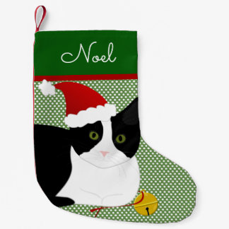Petite Chaussette De Noël Chat Père Noël Noir Et Blanc Personnalisé