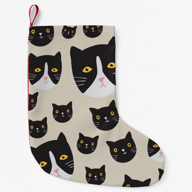 Petite Chaussette De Noël Chat sans couture, Illustration Motif Whimsical. (Devant)