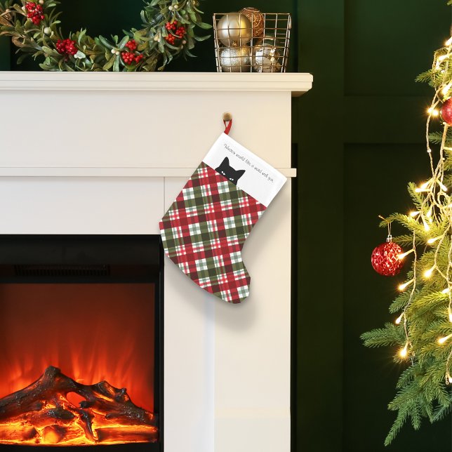 Petite Chaussette De Noël Chat Sournois Tartan Royal Stewart Carreaux (Créateur téléchargé)