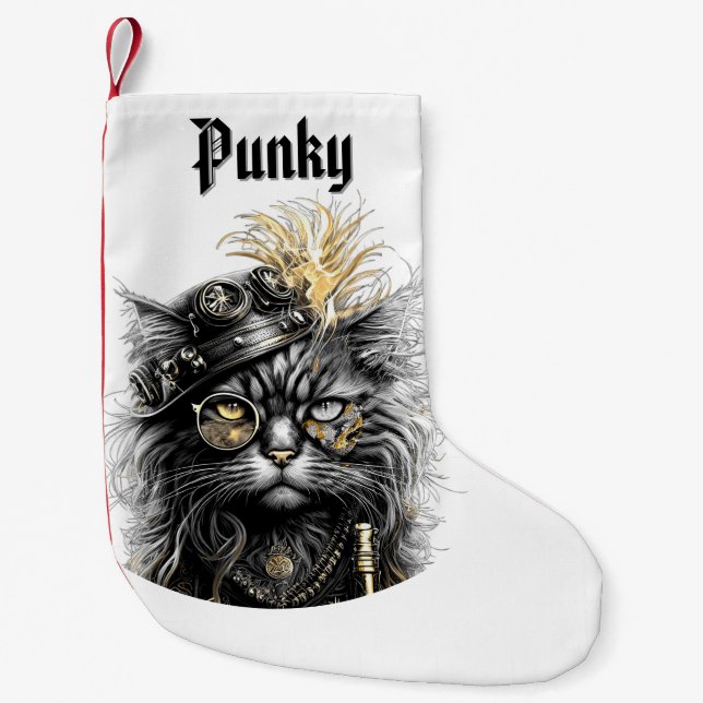 Petite Chaussette De Noël Chat Steampunk génial avec nom (Devant)