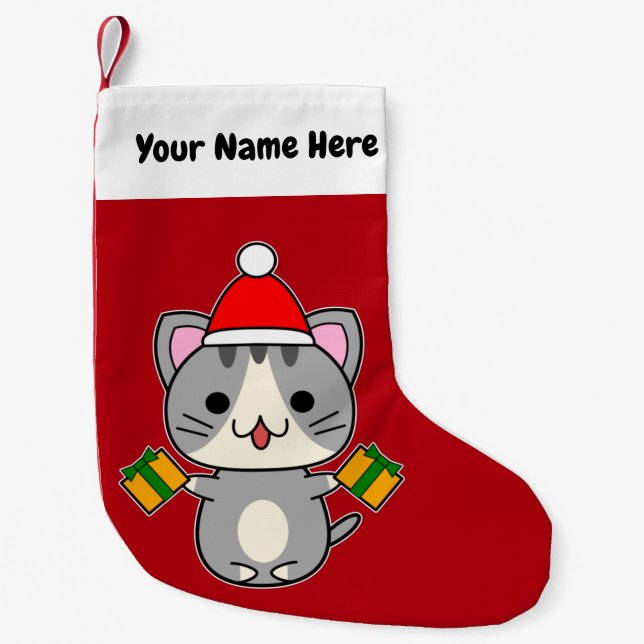 Petite Chaussette De Noël Chat tabby gris de Noël (Devant)