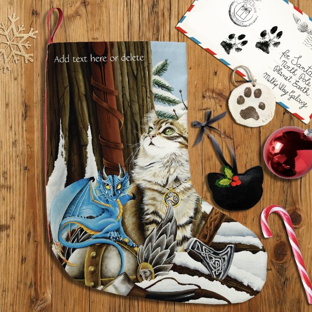 Petite Chaussette De Noël Chat Viking Bleu Dragon Fantastique (Créateur téléchargé)
