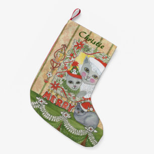 Petite Chaussette De Noël Chat vintage de Père Noël de Noël avec le chato