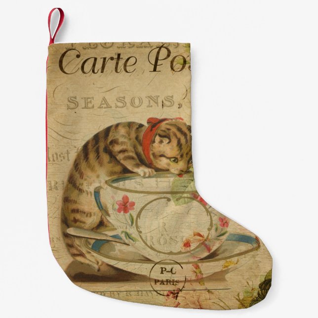 Petite Chaussette De Noël Chat Vintage no 8 (Devant)