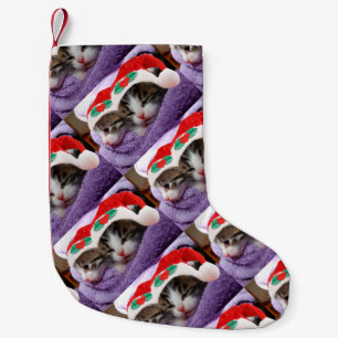 Petite Chaussette De Noël Chatons à Santa Hats Motif de Noël Stocking