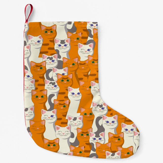Petite Chaussette De Noël Chats blancs et gingembre motif yeux verts yeux bl (Devant)