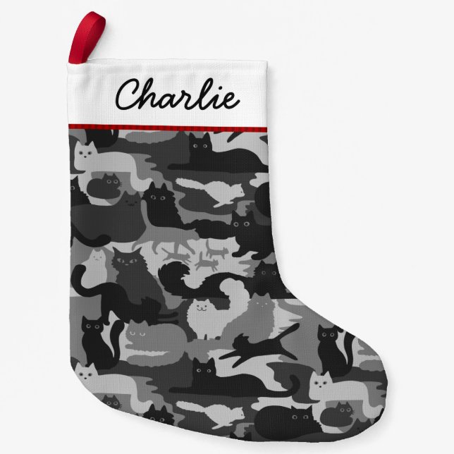 Petite Chaussette De Noël Chats Camouflés Gris Motif Chats Kitty Gris Camo (Devant)
