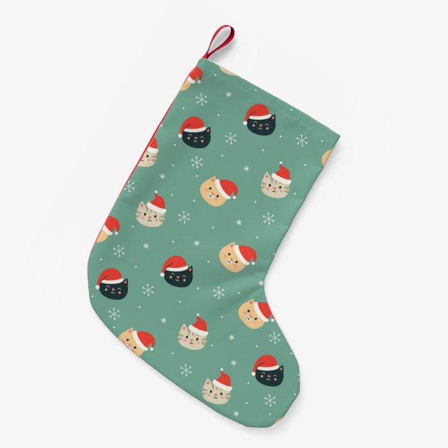 Petite Chaussette De Noël Chats de Noël en Motif de chapeaux de Noël (Devant (Accrochage))