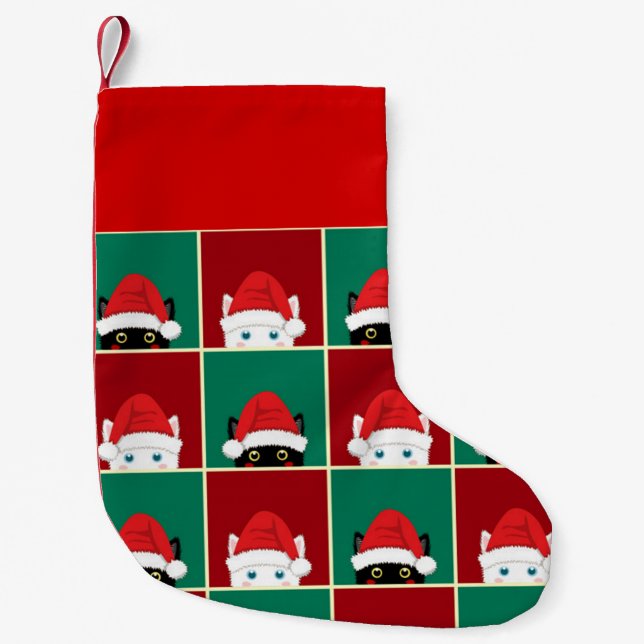 Petite Chaussette De Noël Chats de Noël noirs et blancs personnalisés (Devant)