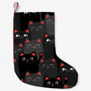 Petite Chaussette De Noël Chats noirs et gris. Motif sans couture de dessin.