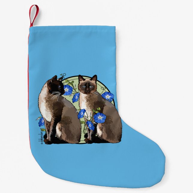 Petite Chaussette De Noël Chats siamois avec des gloires de matin (Devant)