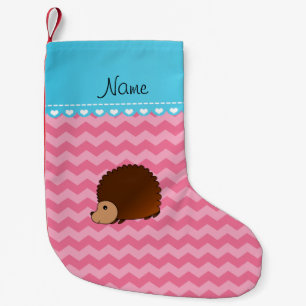 Petite Chaussette De Noël Chedgehog de nom personnalisé chevrons roses