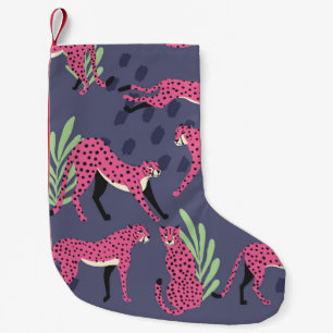 Petite Chaussette De Noël Cheetahs exotiques : motif vintage coloré.