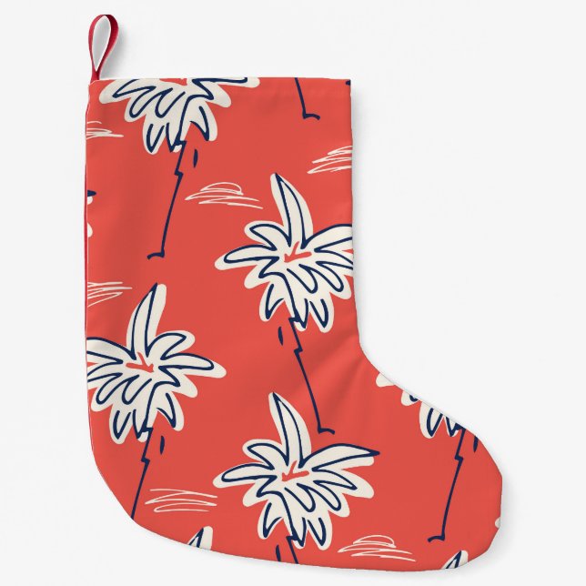 Petite Chaussette De Noël Chemise de plage hawaïenne, motif de doodle palm. (Devant)